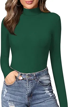 MANGOPOP Women's Mock Turtle Neck Slim Fit Long Sleeve Tee
