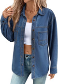 Sidefeel Women Denim Shirt Oversized Long Sleeve Button Down - Casual