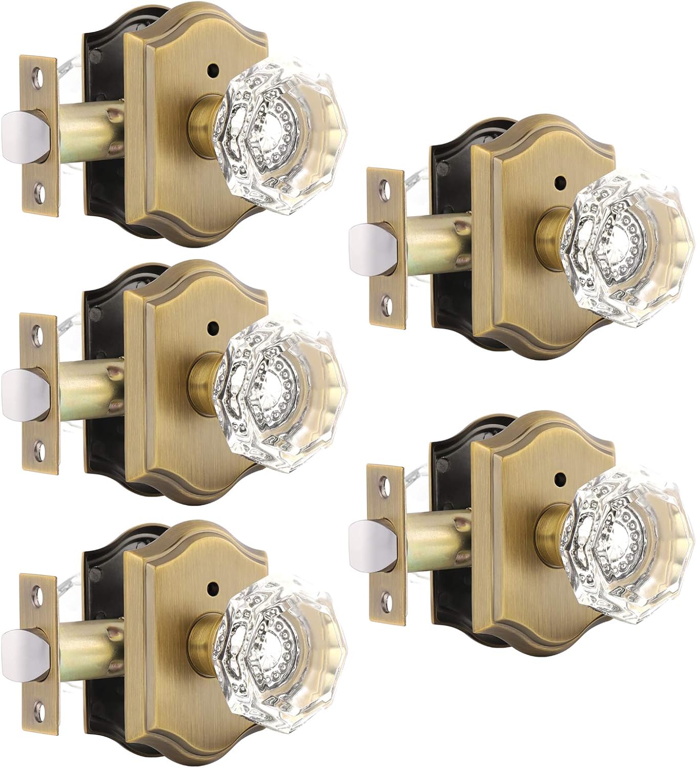 Gobrico Interior Door Locksets with Antique Brass Crystal Knobs