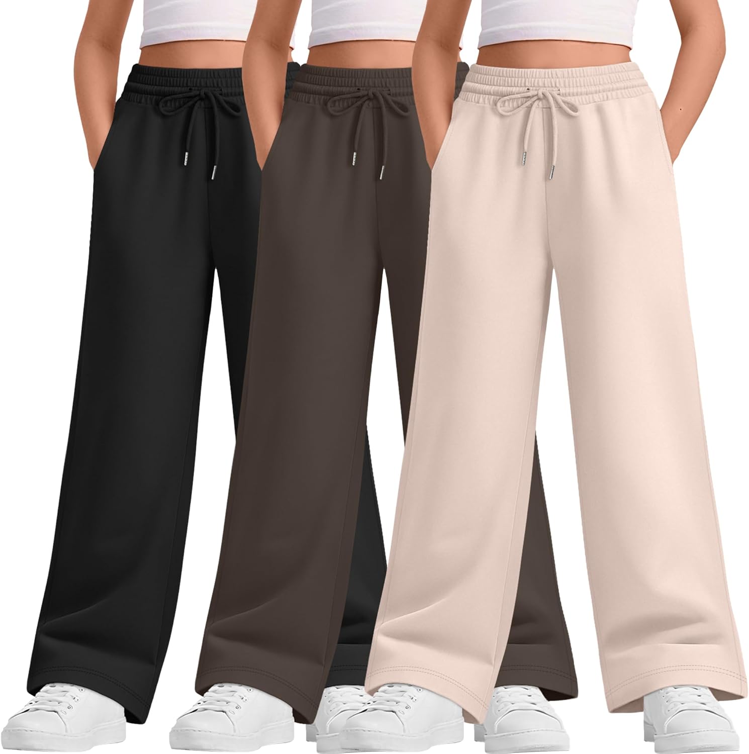Teen Girls Wide Leg Sweatpants with Drawstring and Pockets