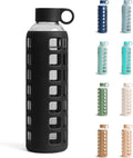 purifyou 32oz Borosilicate Glass Water Bottle with Time & Volume