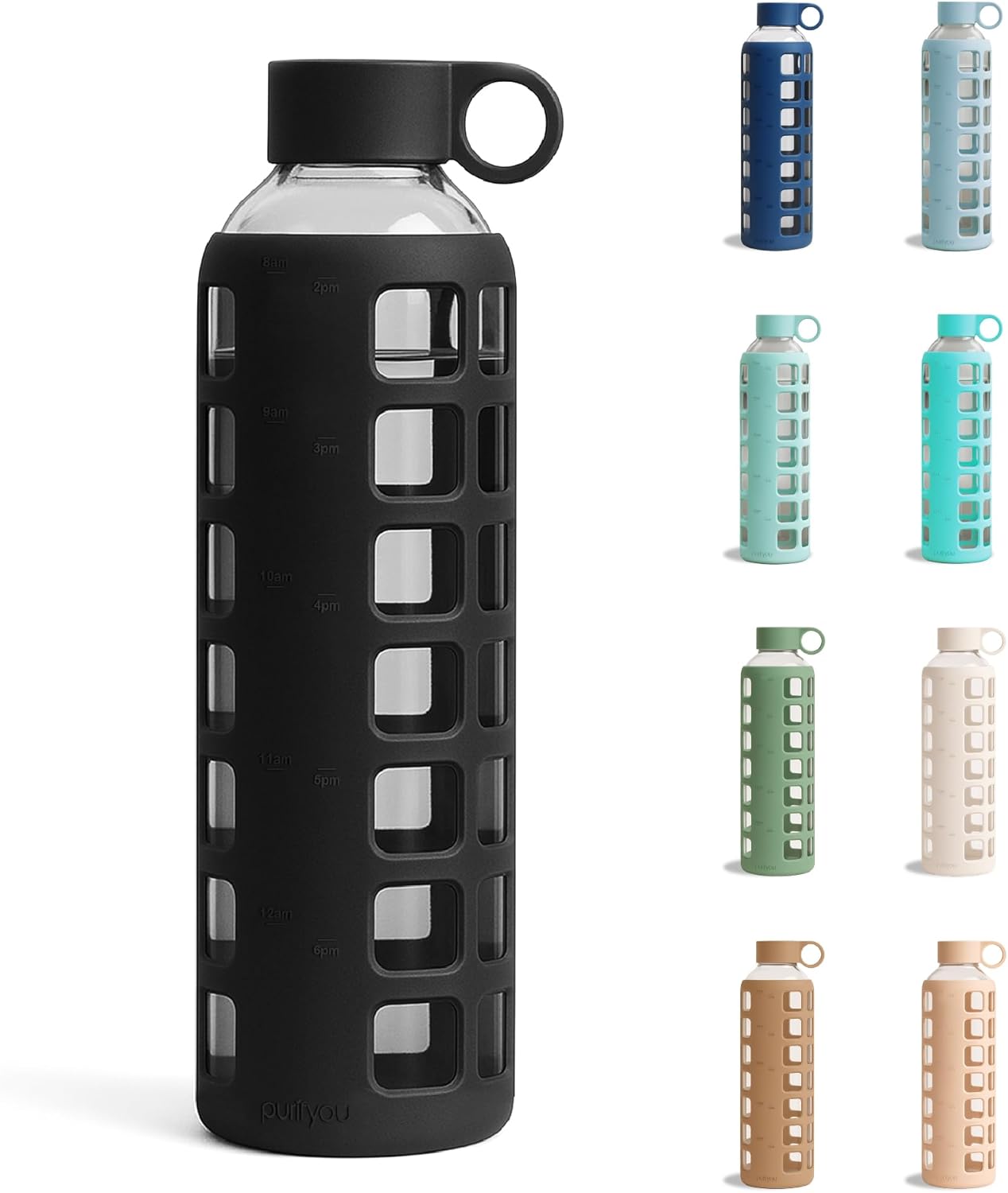 Purifyou 32oz Borosilicate Glass Water Bottle with Markers