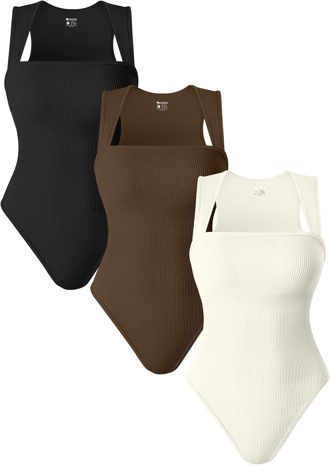OQQ 3 Piece Bodysuits for Women - Sexy Ribbed Strappy Tops