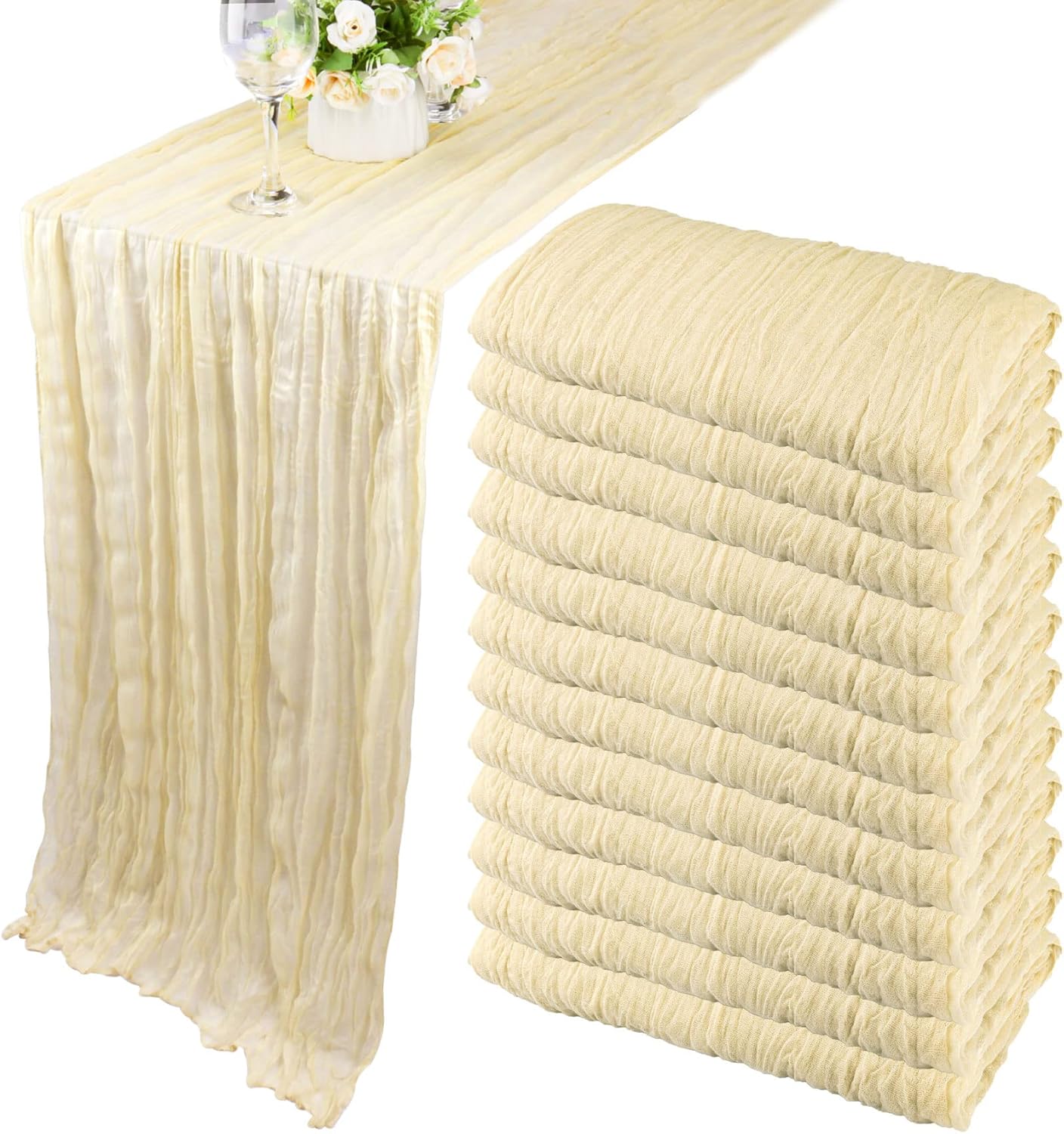 12 Pack 10Ft Cheesecloth Table Runner for Elegant Events