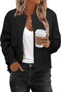 Women Bomber Jacket Casual Button Down Varsity Shackets - Lightweight