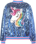 Girls Ombre Sequin Unicorn Bomber Jacket with Pockets - Lightweight