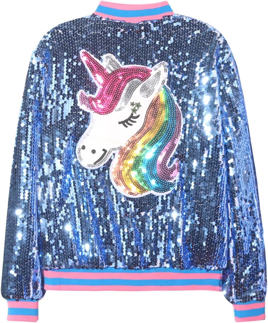 Girls' Ombre Sequin Bomber Jacket with Pockets for Kids