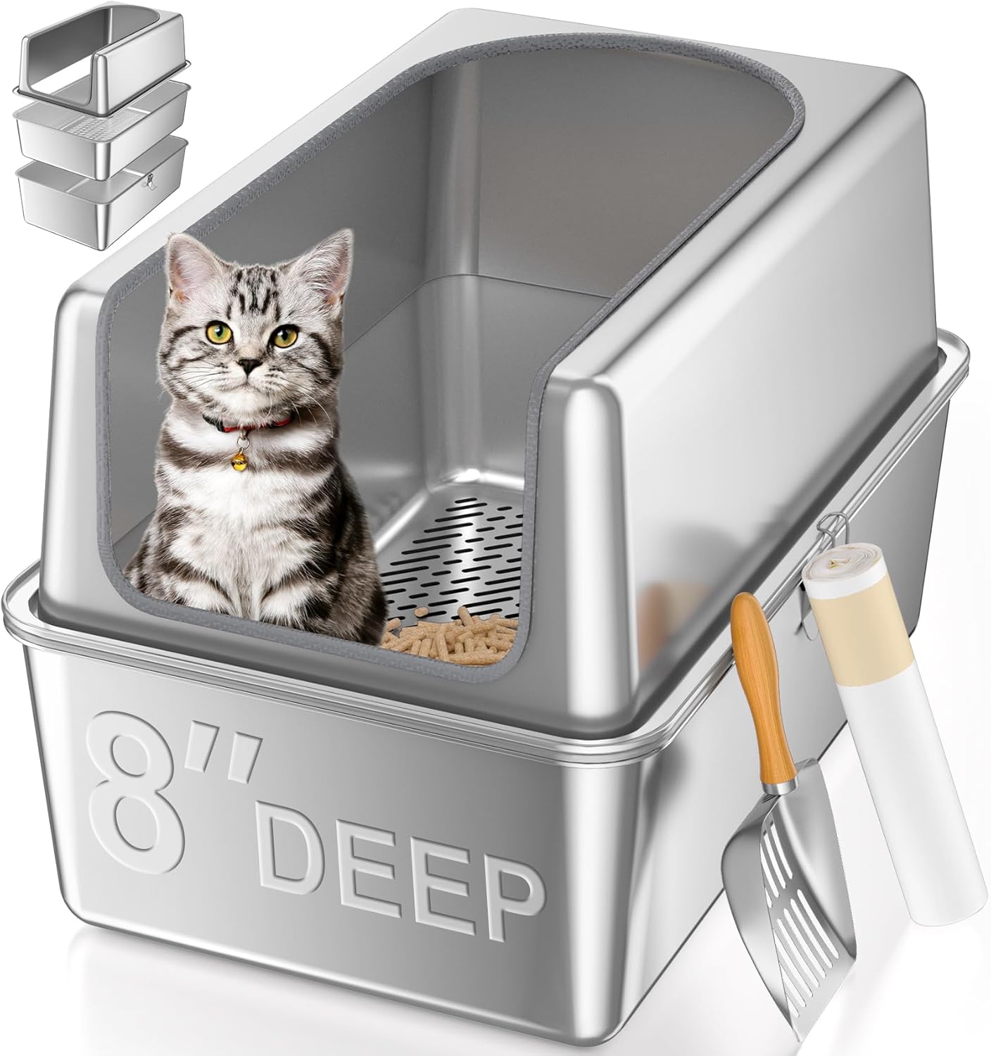 XXL Stainless Steel Sifting Litter Box for Easy Cat Care
