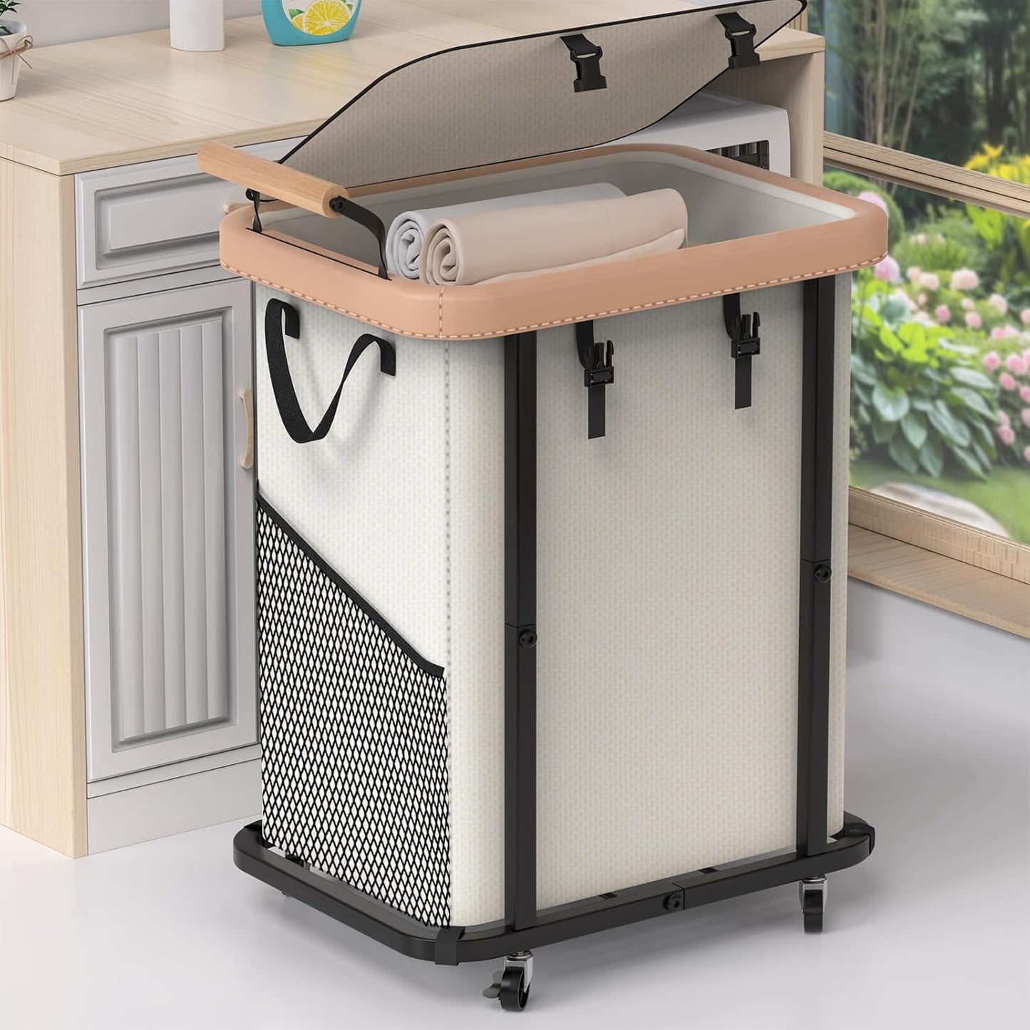150L High-Grade Fashion Laundry Basket with Wheels for Home