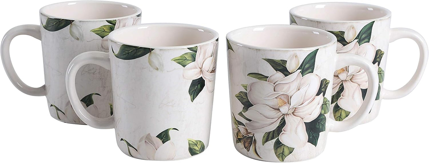 Bico Magnolia Floral Ceramic Coffee Mugs Set of 4 for Tea