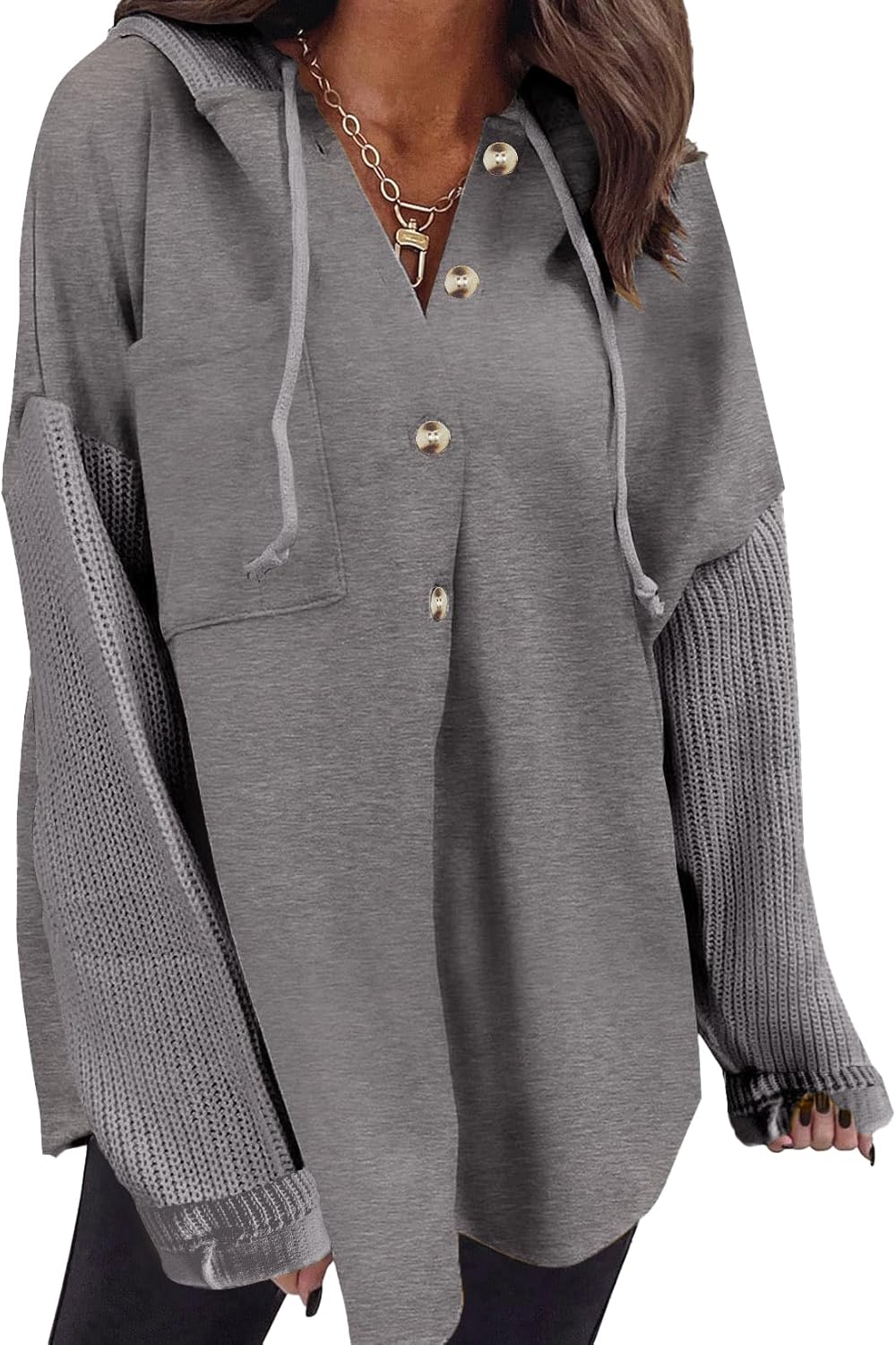 SHEWIN Oversized Sweatshirt for Women - Cozy Button Hooded Top