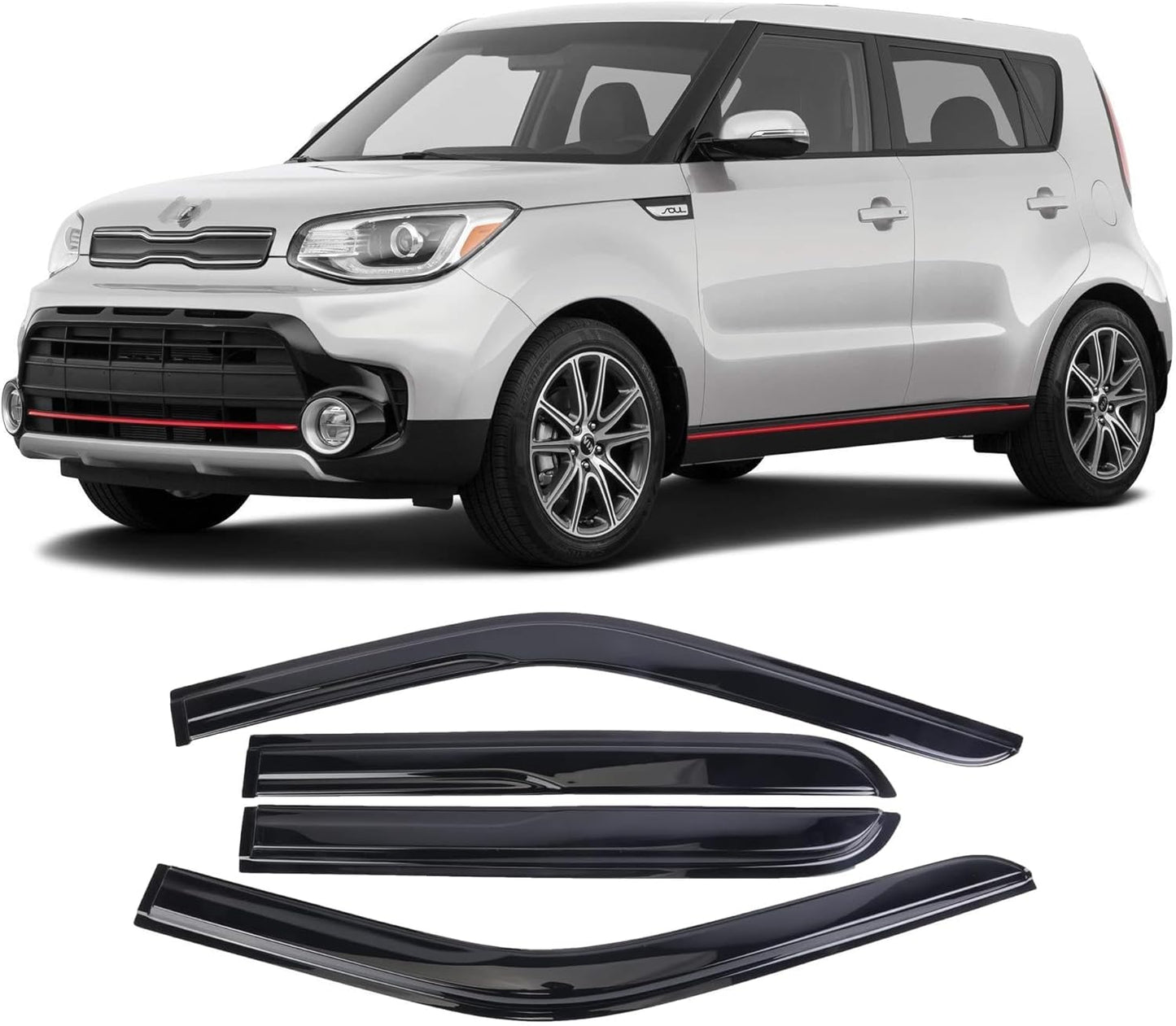 Tape-On Window Visors Deflectors for 2014-2019 Kia Soul
