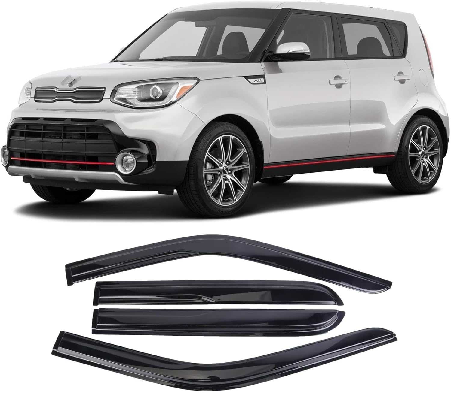 Tape-On Window Visors Deflectors for 2014-2019 Kia Soul