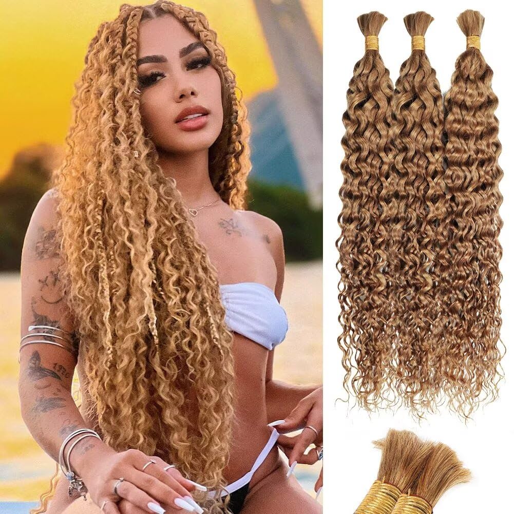 Blonde Human Braiding Hair Water Wave Bulk for Boho Braids