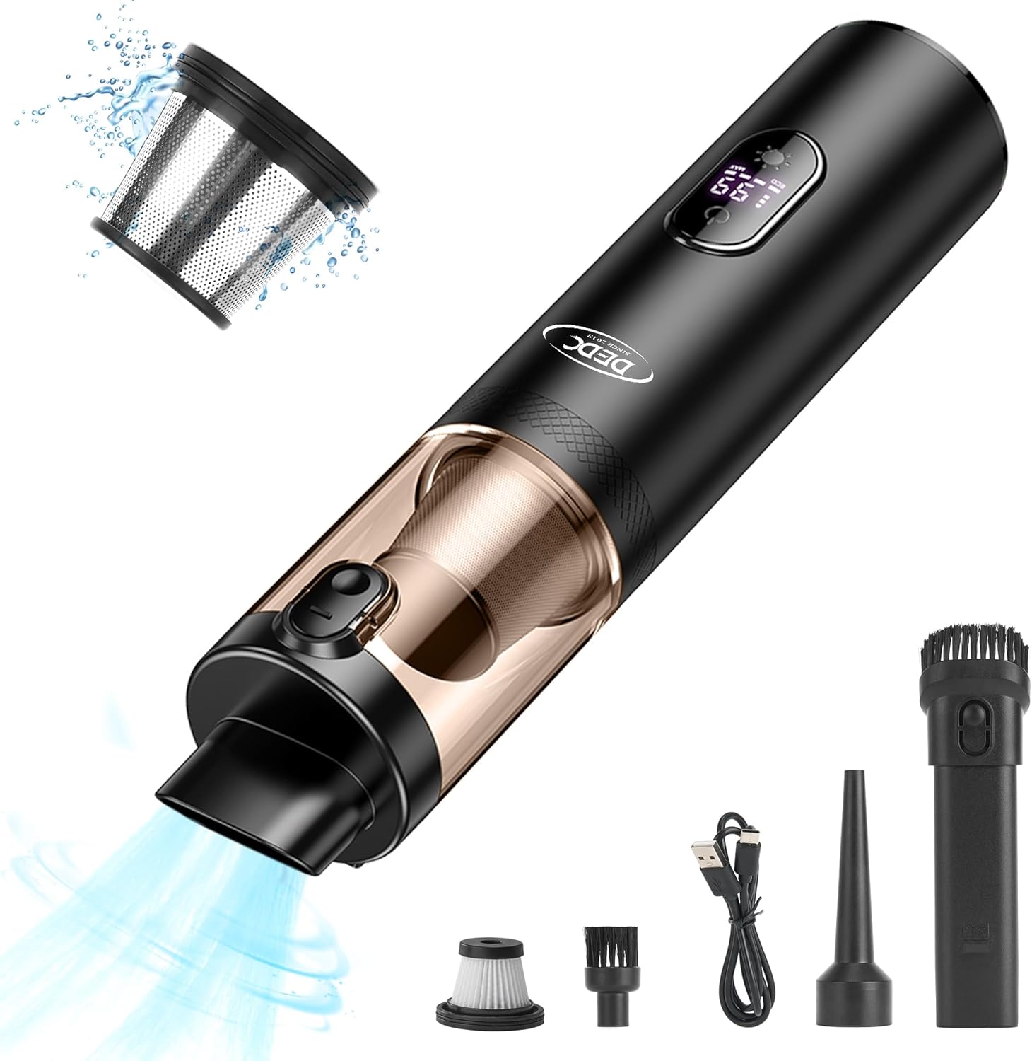 DEDC High Power Cordless Vacuum 15000Pa - Rechargeable & Lightweight