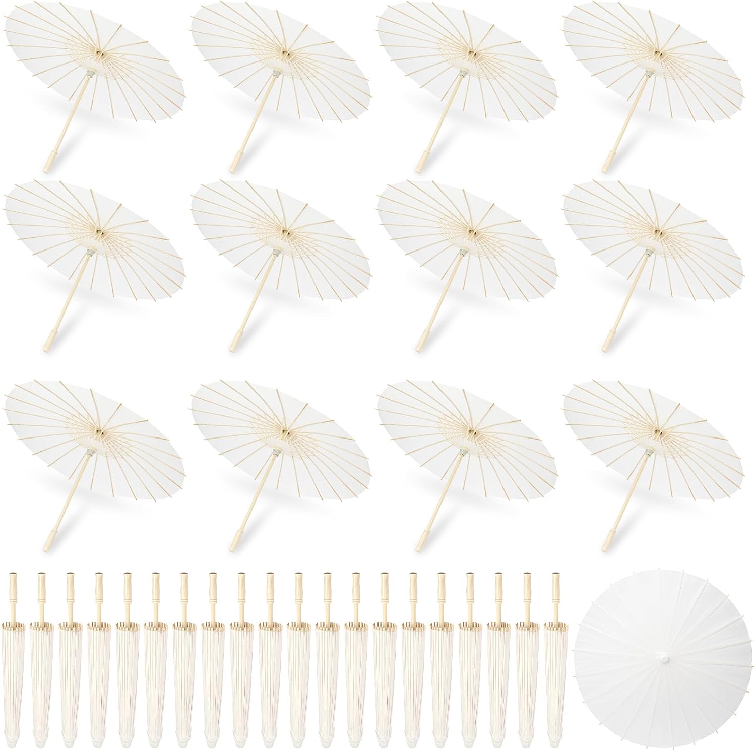 32 Piece 23.6 Inch White Paper Umbrellas for DIY Crafts and Decor