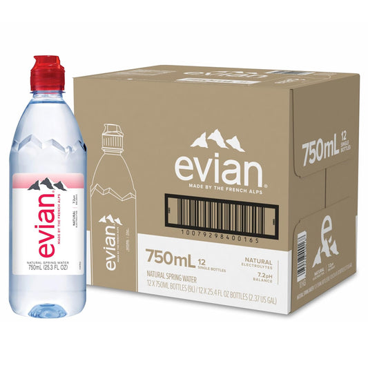 evian 750ml Spring Water, 12 Pack Sports Cap