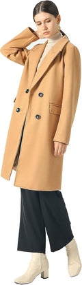 CHARTOU Women's Plaid Woolen Double Breasted Long Peacoat - Warm