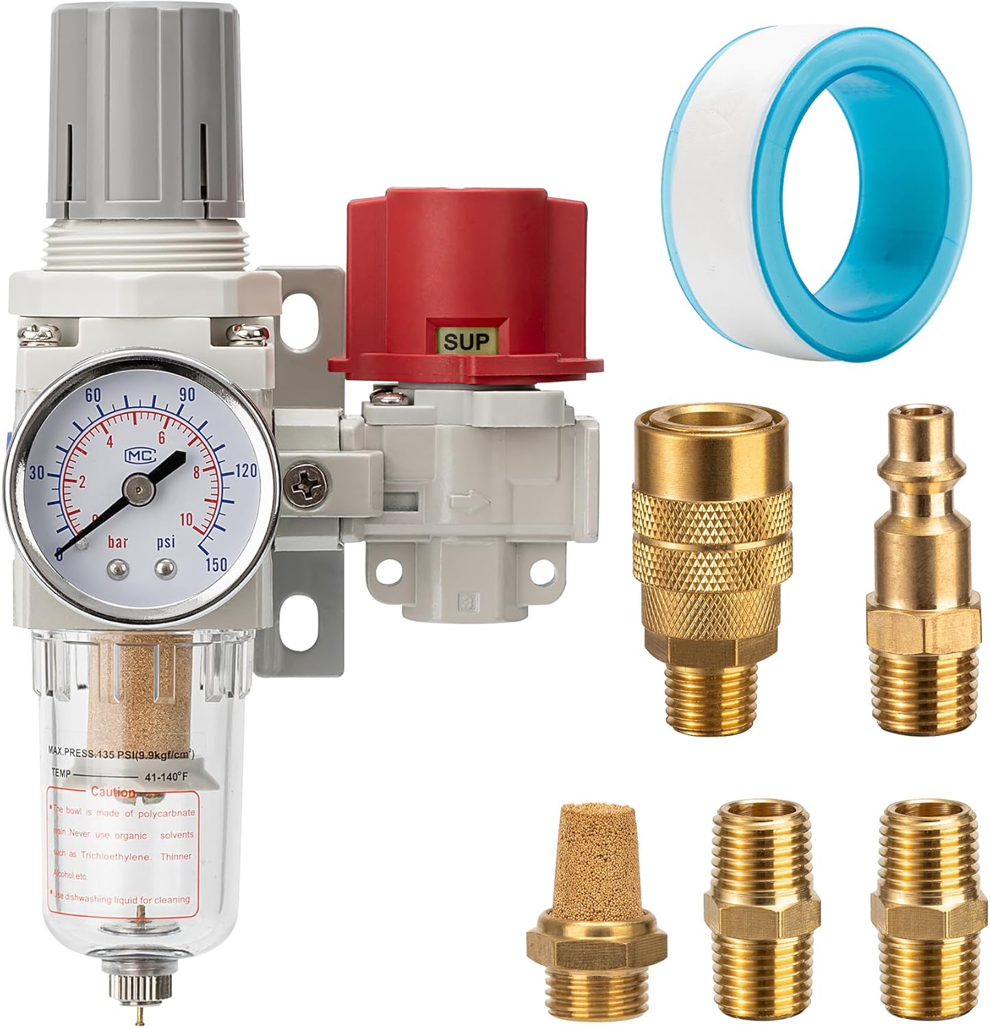 Pneumatic Air Compressor Filter Regulator Combo for 1/4 NPT