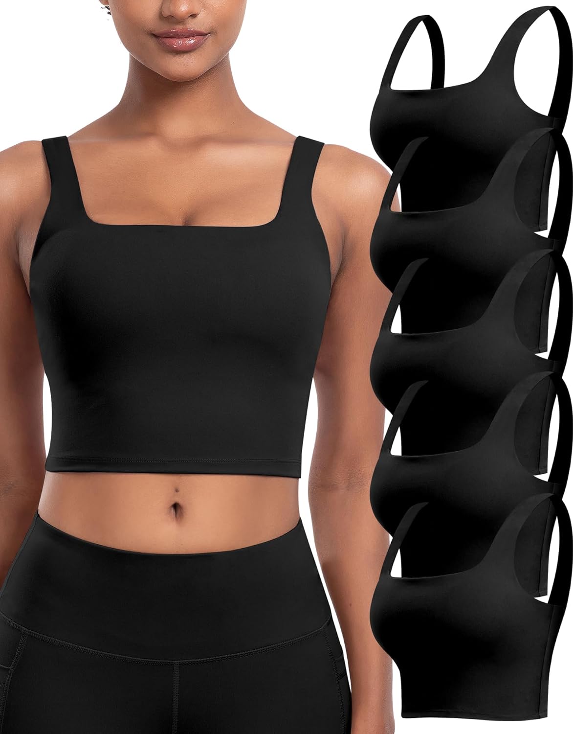 Womens Sports Bras 5 Packs - Longline Workout Crop Tops