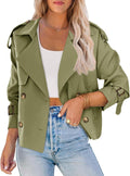 Women Crop Double Breasted Trench Coat - Windproof Short Jacket