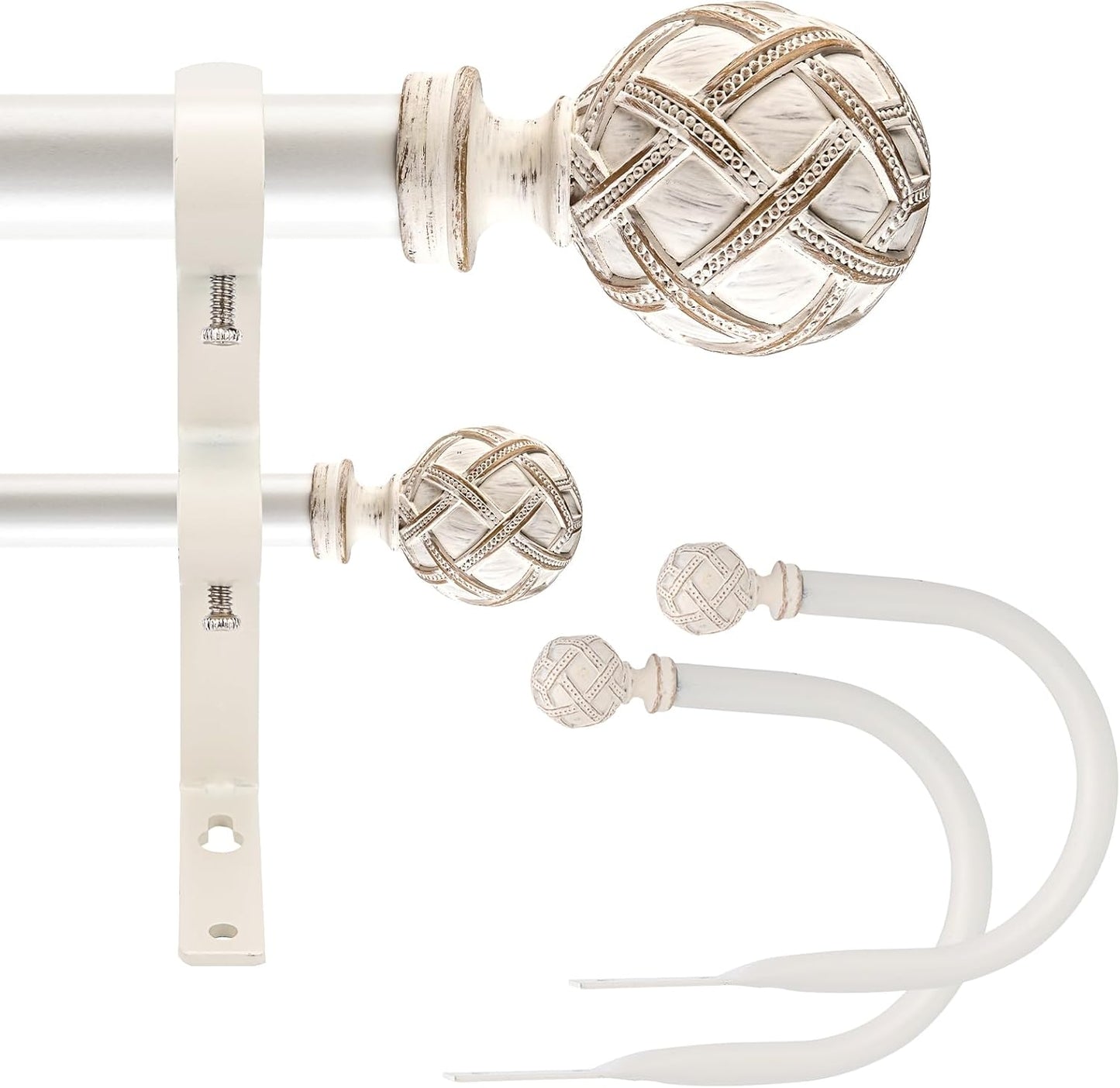 Adjustable Heavy Duty Double Curtain Rod Set - Weathered White