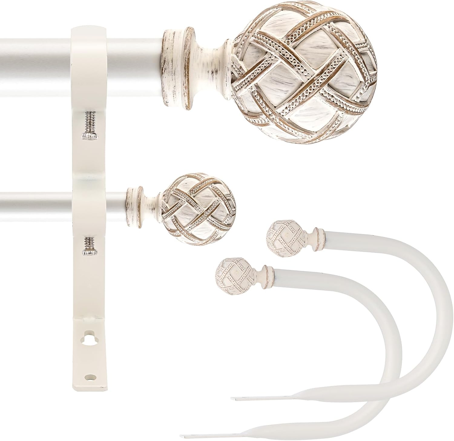 Adjustable Heavy Duty Double Curtain Rod Set - Weathered White