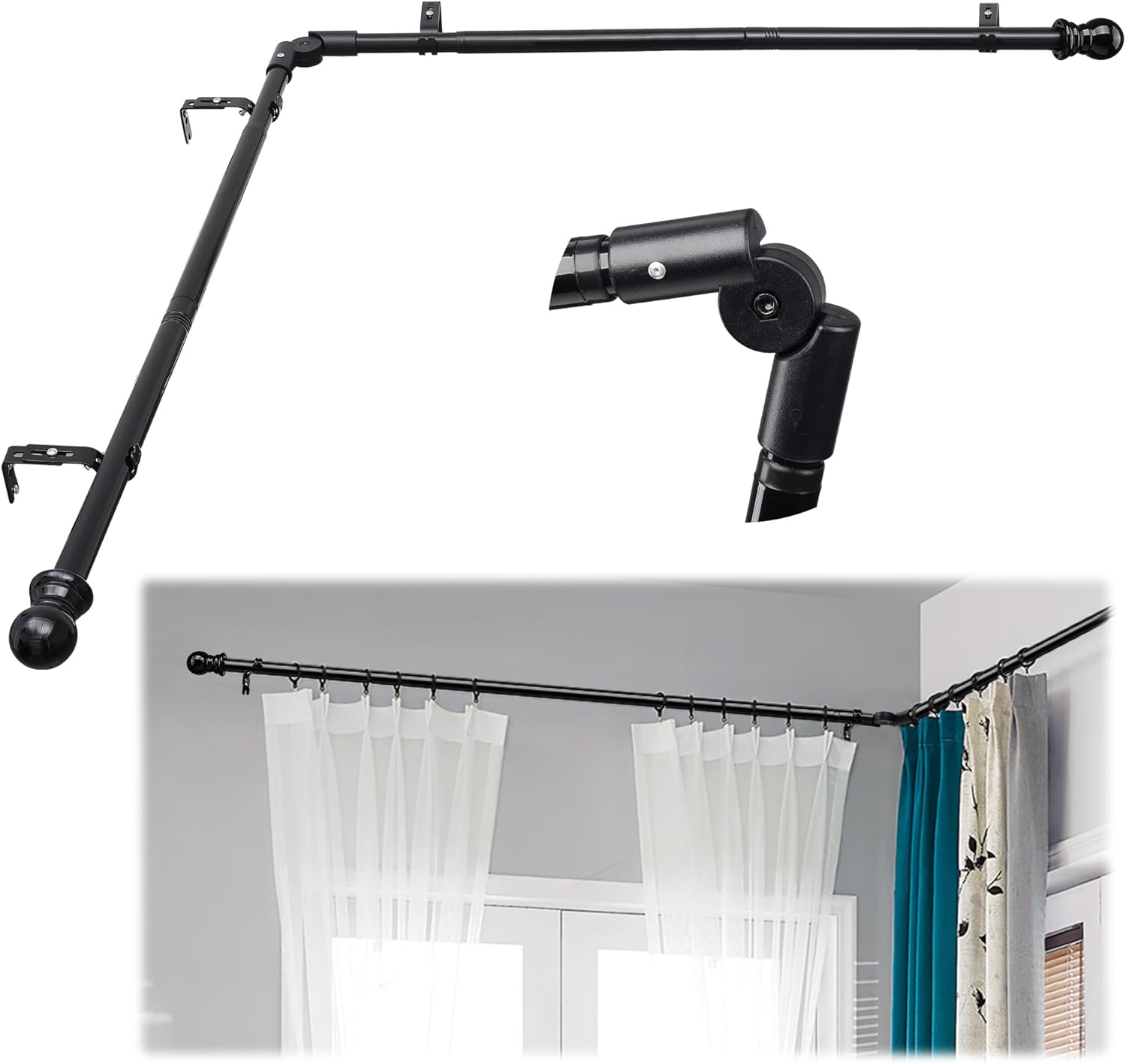 Adjustable L-shaped Corner Curtain Rod - 30-136