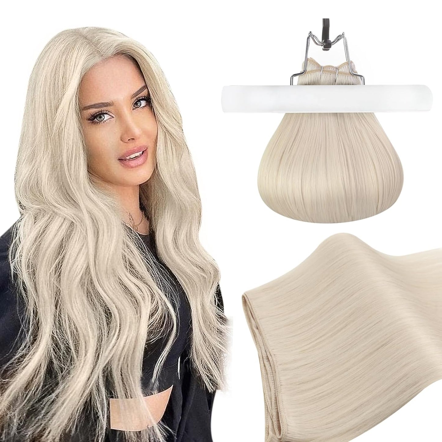 Ugeat Weft Hair Extensions Human Hair 20in Platinum Blonde