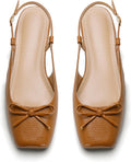 Women's Ballet Flats Slingbacks Square Toe Bow Satin (Style J59M)