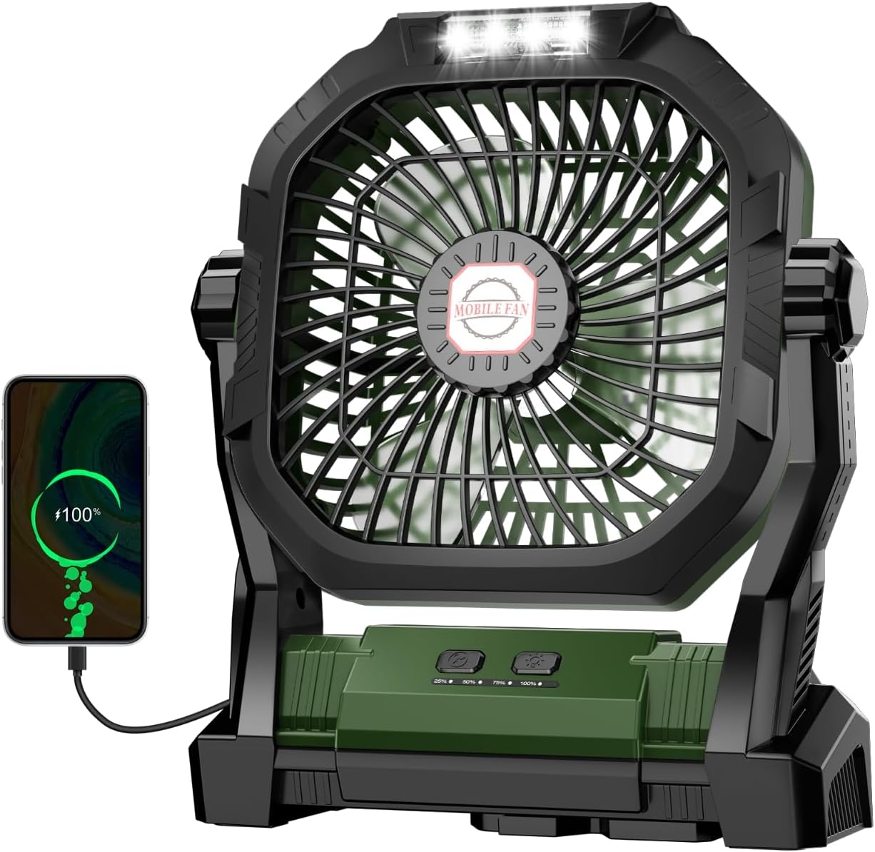 Camping Fan Rechargeable with LED Light and Power Bank Function