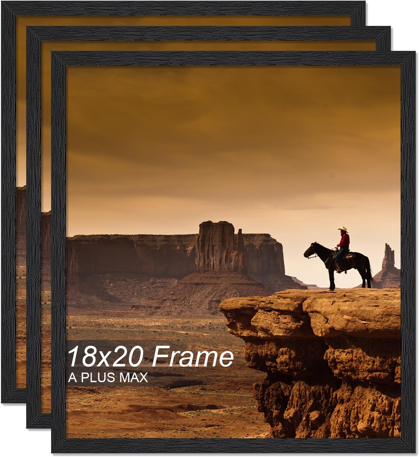 18x20 Picture Frame Set of 3 - Black Engineered Wood Frames