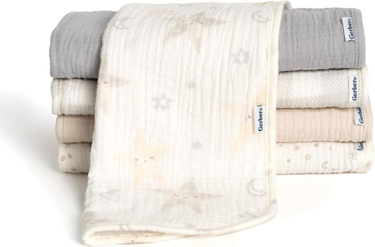 Gerber Unisex Muslin Burp Cloths 5-Pack - Large Size 20 x 10 - Absorbent & Stylish