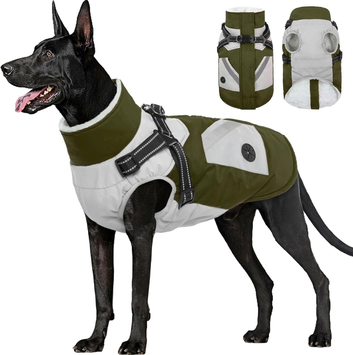 FUAMEY Dog Winter Jackets for Large Dogs with Built-in Harness