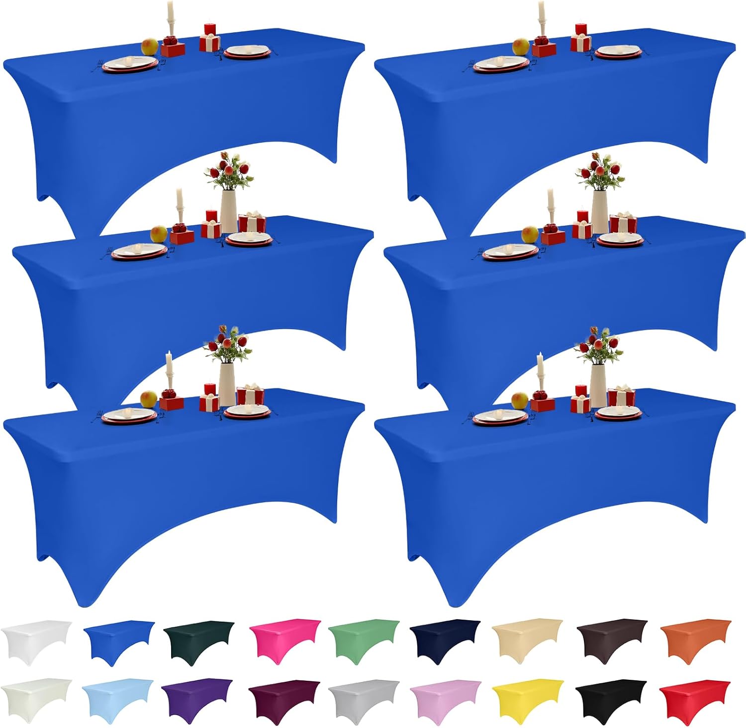 6 Pack 6 Feet Royal Blue Spandex Tablecloth for Events & Parties