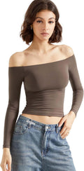 Women Off Shoulder Long Sleeve Double Lined Top - Slim Fit