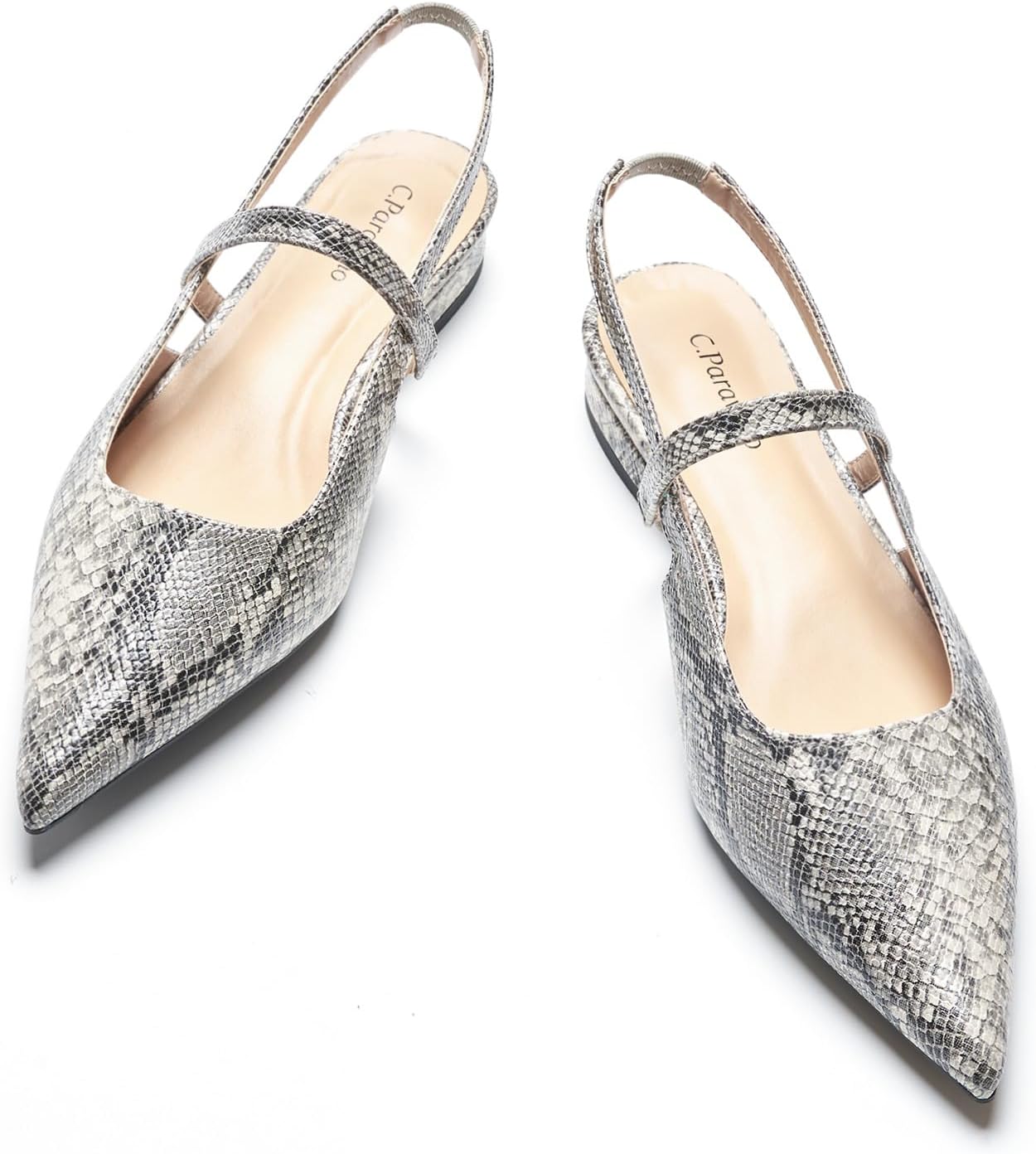 C.Paravano Women's Slingback Flats with Unique Snake-Print Style