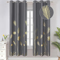 Gold Wheat and Leaf Printed Blackout Curtains 42Wx72L - Elegant