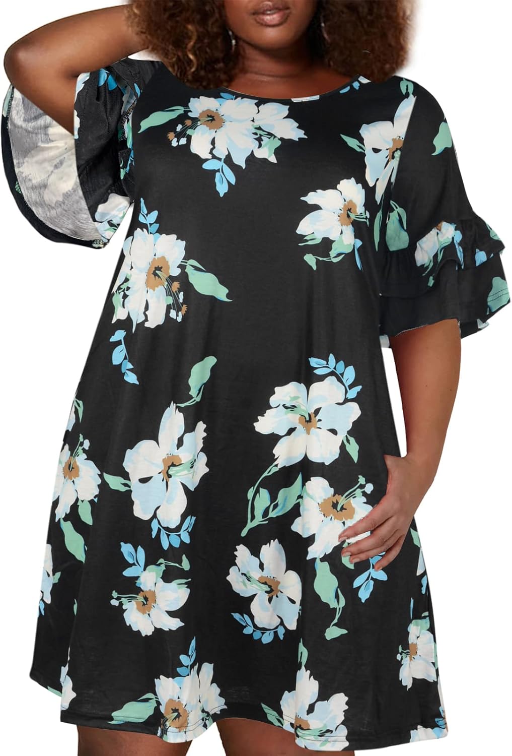 Plus Size Casual Dresses for Curvy Women with Ruffle Sleeves