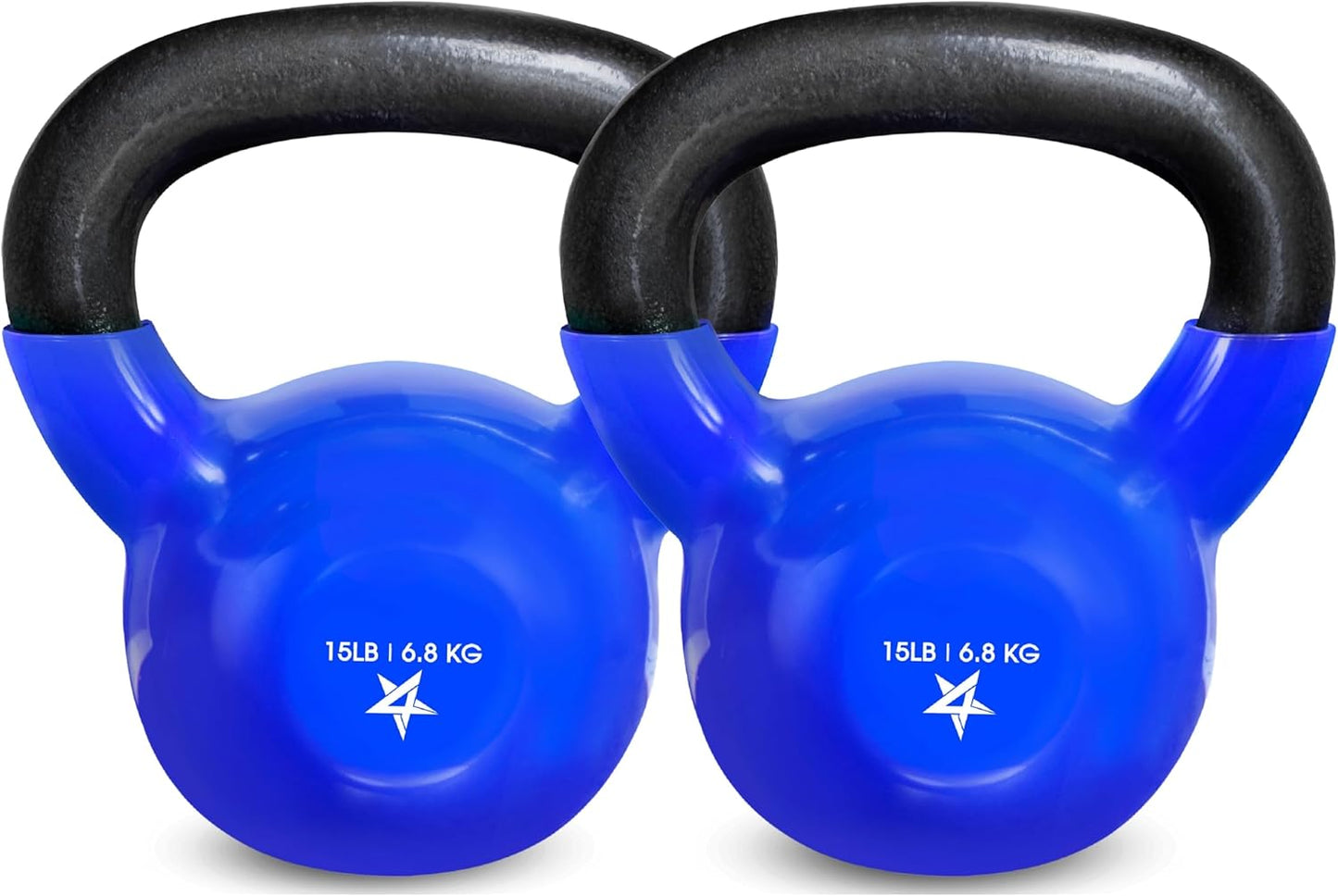 Yes4All Kettlebell Set of 2, 15 LB Vinyl Coated Cast Iron