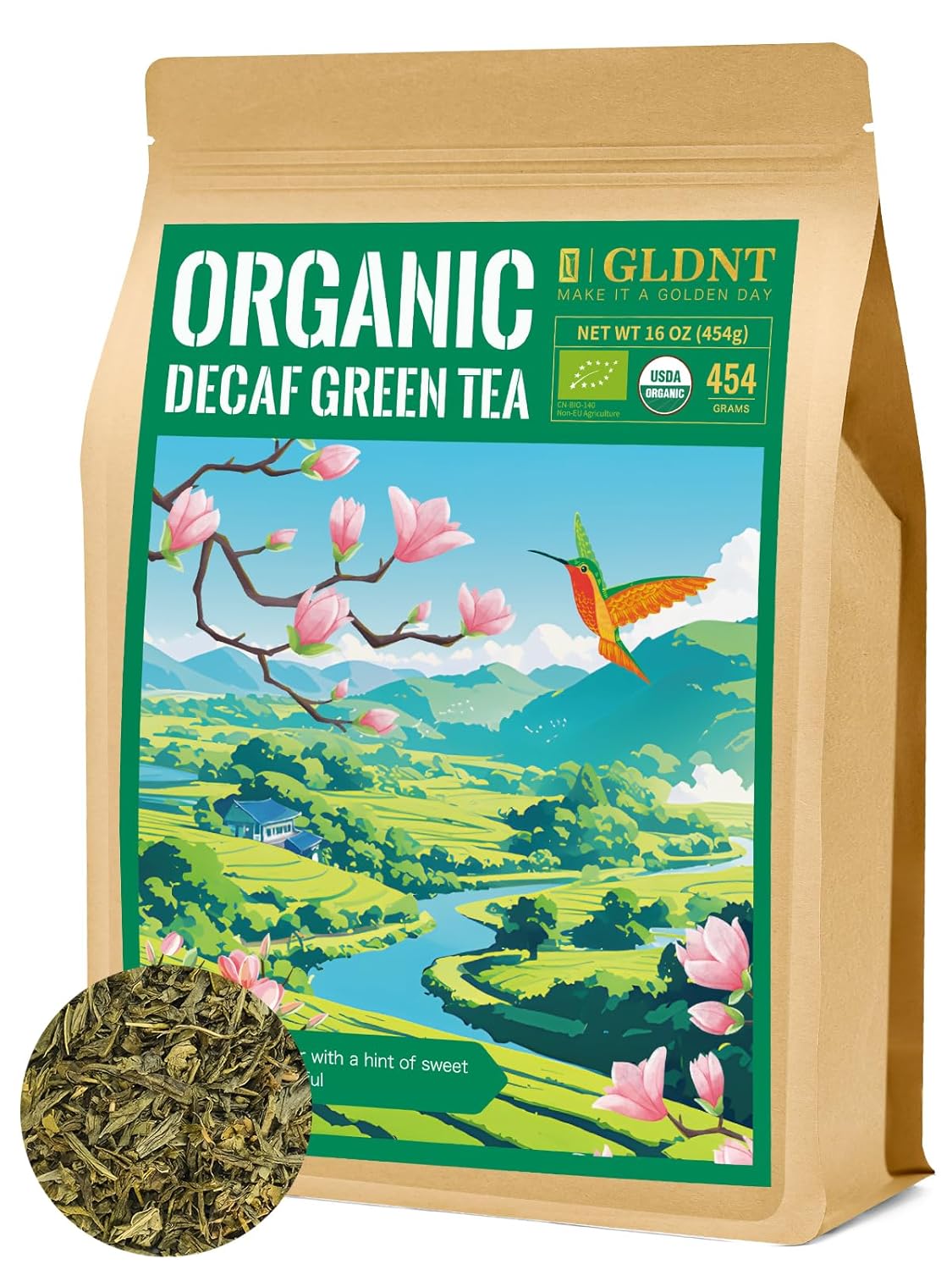 Organic Decaf Green Tea Loose Leaf for Smooth Refreshing Flavor