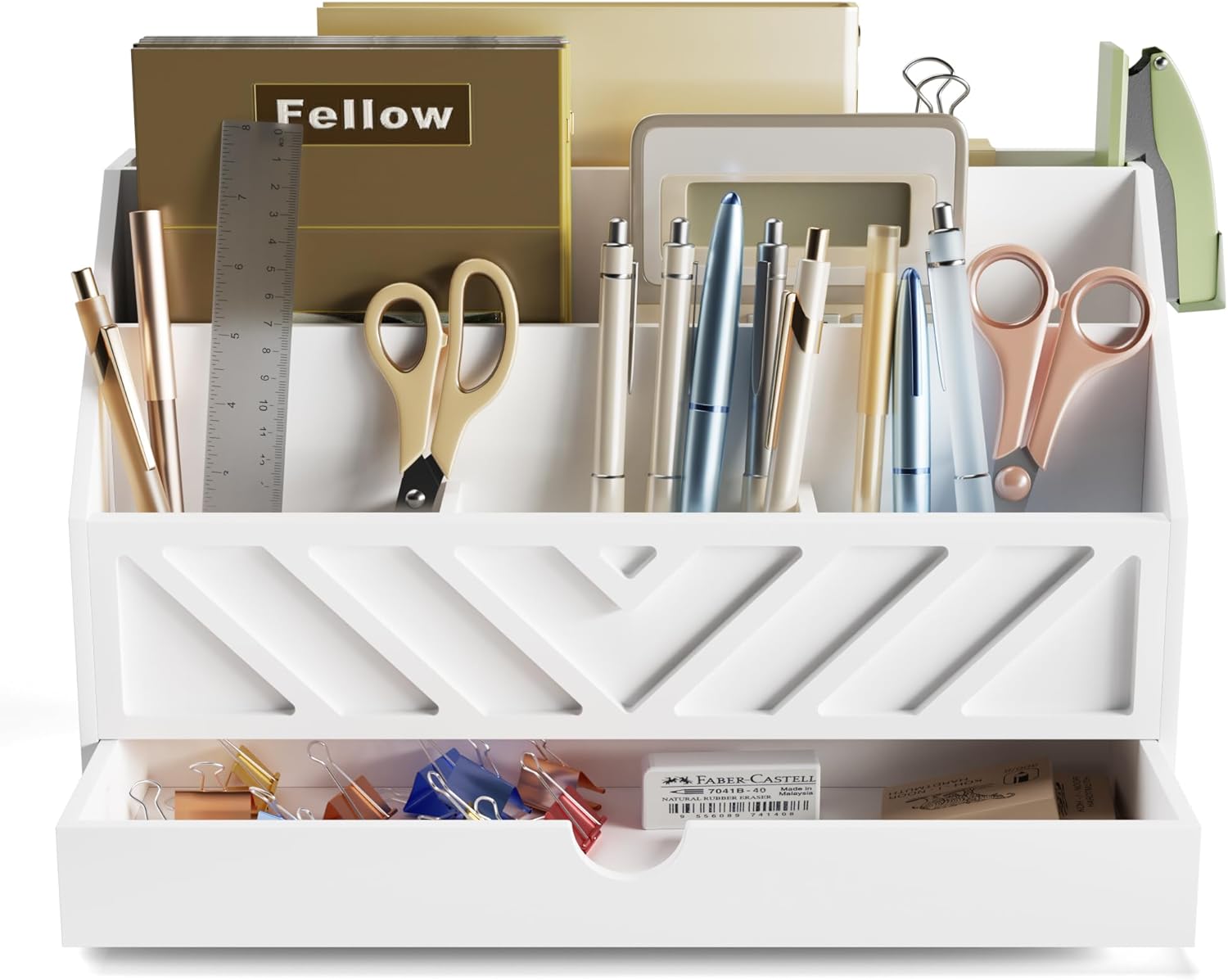 White Desk Organizer with Drawer & 5 Compartments