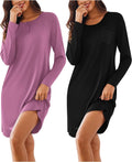 Women's 2 Pack Sleepshirt Dress - Soft Long Sleeve Nightgowns