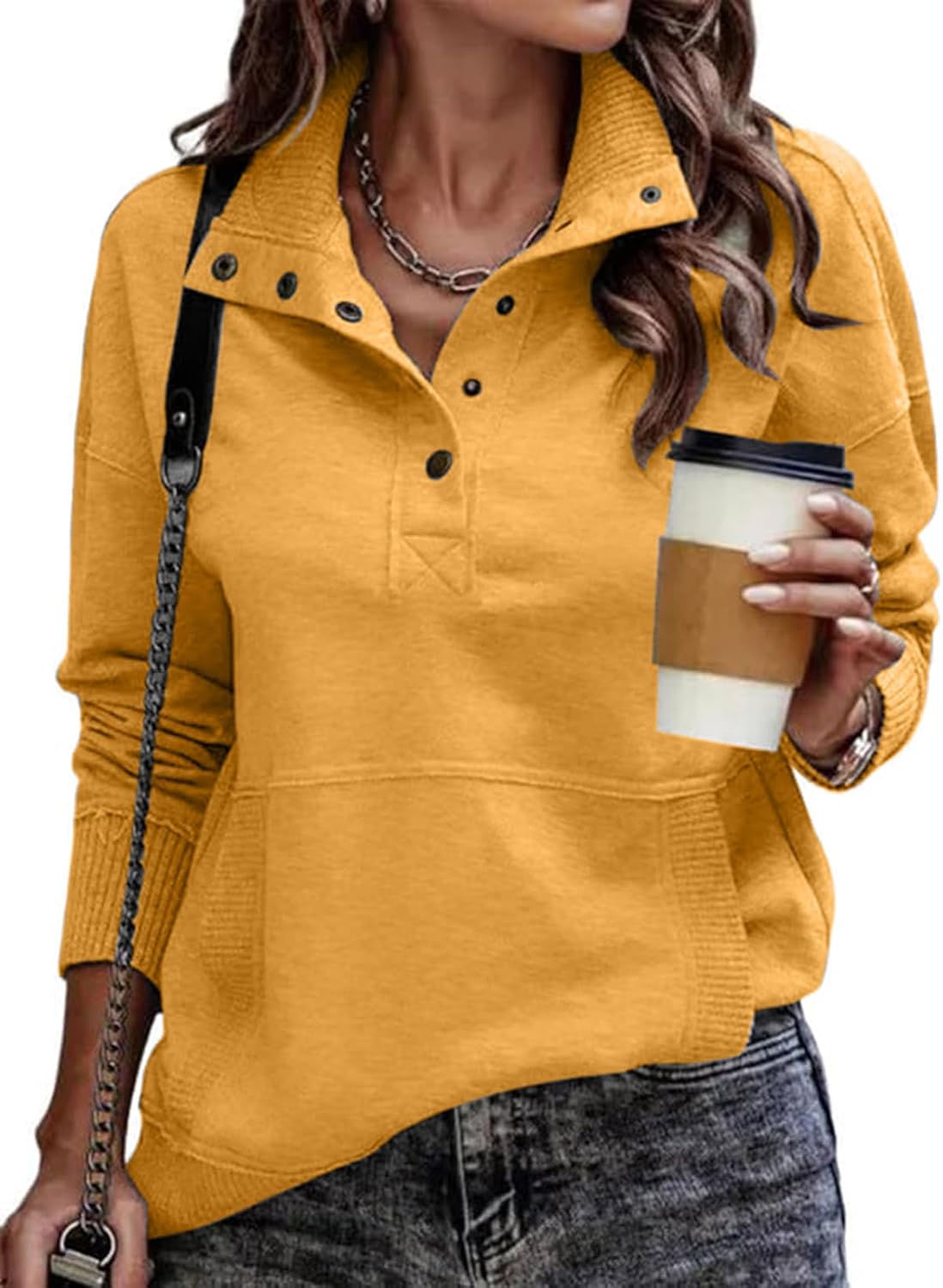 SHEWIN Women's Casual Long Sleeve Stand Neck Sweatshirt Review