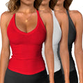 Workout Tank Tops for Women Racerback V Neck Crop - Slim Fit 3-Pack