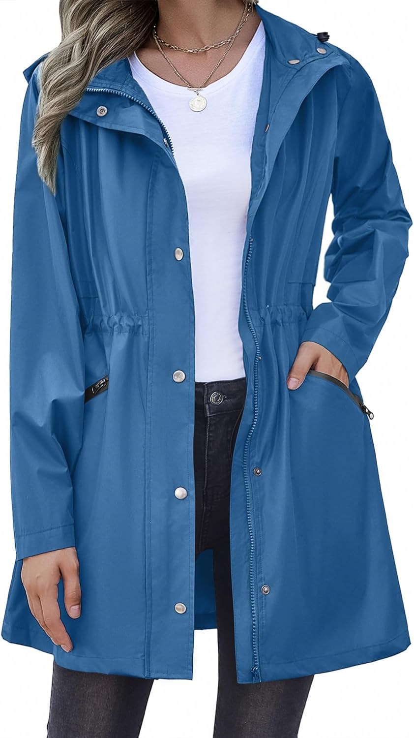 Zeagoo Raincoat Women Waterproof Long Hooded Jacket for Travel