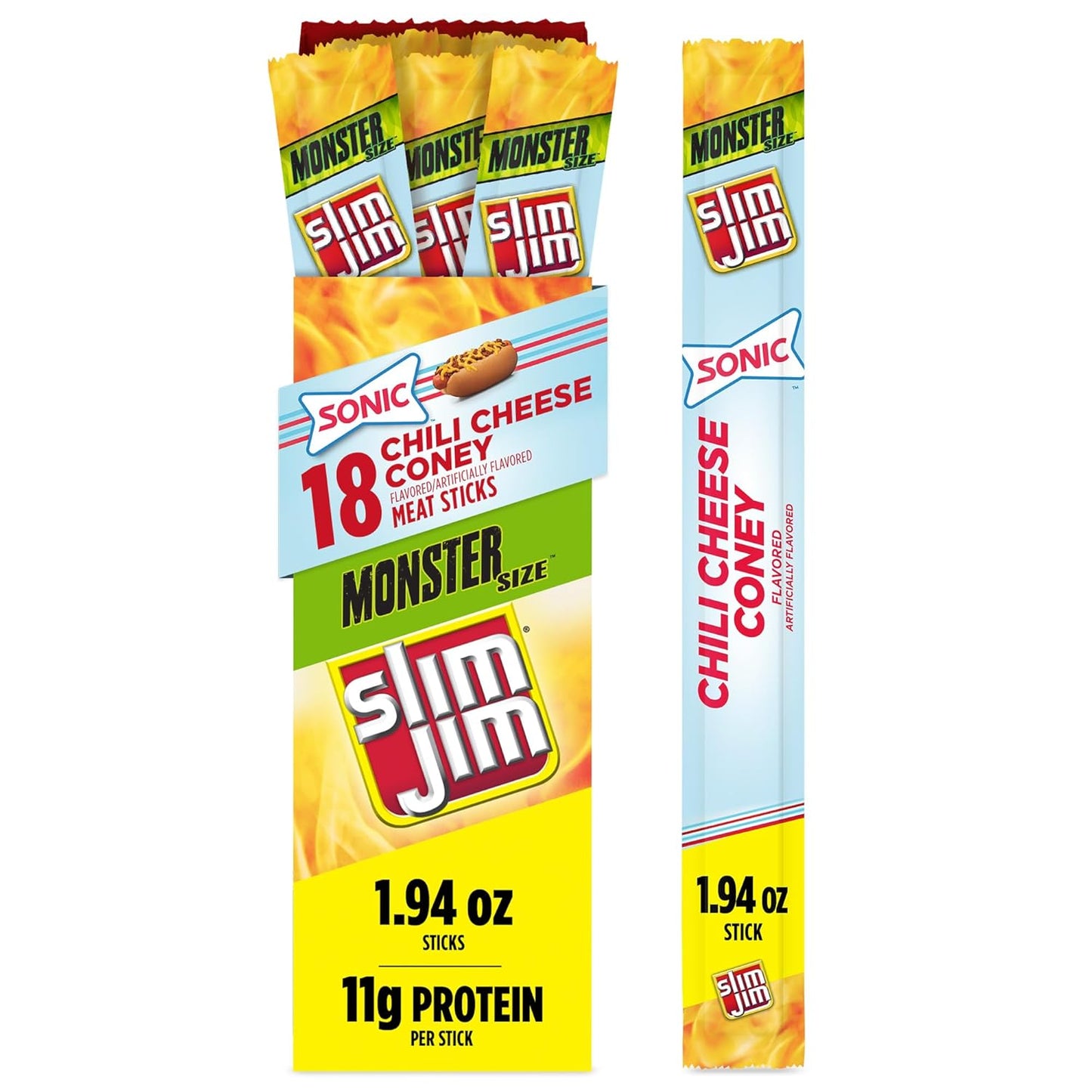 Slim Jim Monster Smoked Meat Sticks in Sonic Chili Cheese Coney