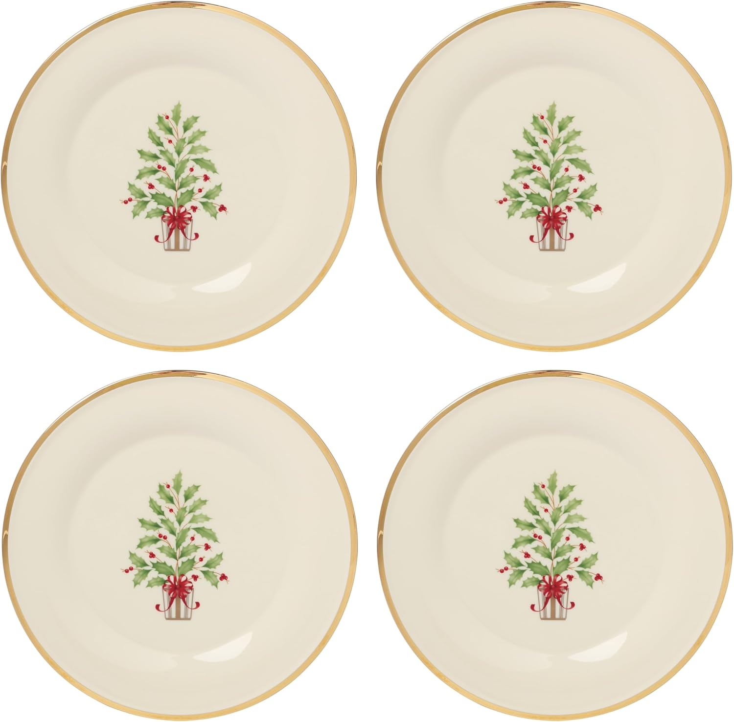 Lenox Holiday Tree Accent Plates Set for 4 - Christmas Dishes