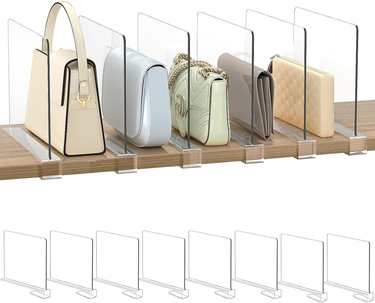 Shelf Dividers Purse Organizer for Closet: 8-Pack Acrylic Storage