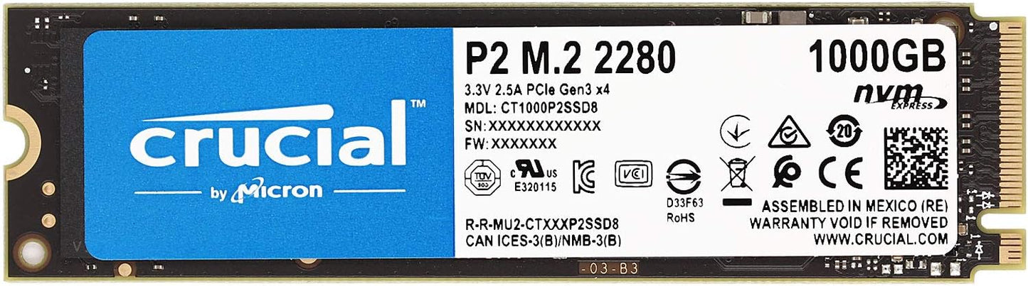 Crucial P2 Series 1TB NVMe PCIe M.2 SSD for Fast Storage